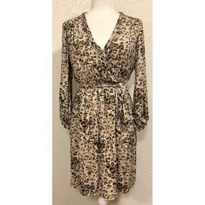 Rebecca Taylor Leopard Print Faux Wrap Dress w/ Belt